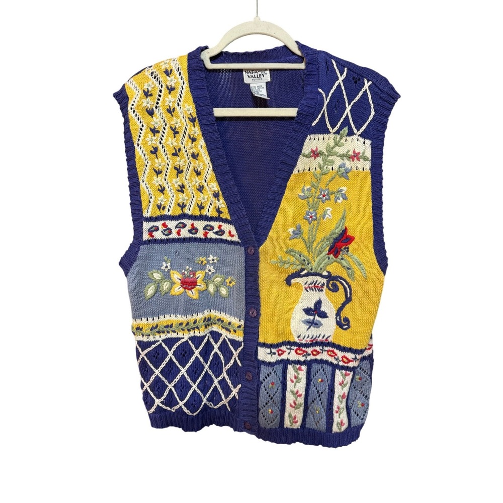 Napa Valley Petites Womens‎ Vest Blue Floral Embroidered Sz M